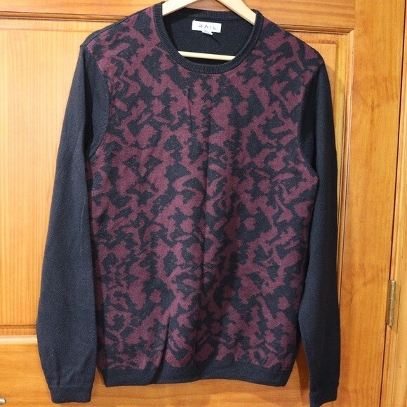 The Rail Medium Black & Maroon Print Cotton-Acrylic Pullover Sweater - Picture 2 of 7